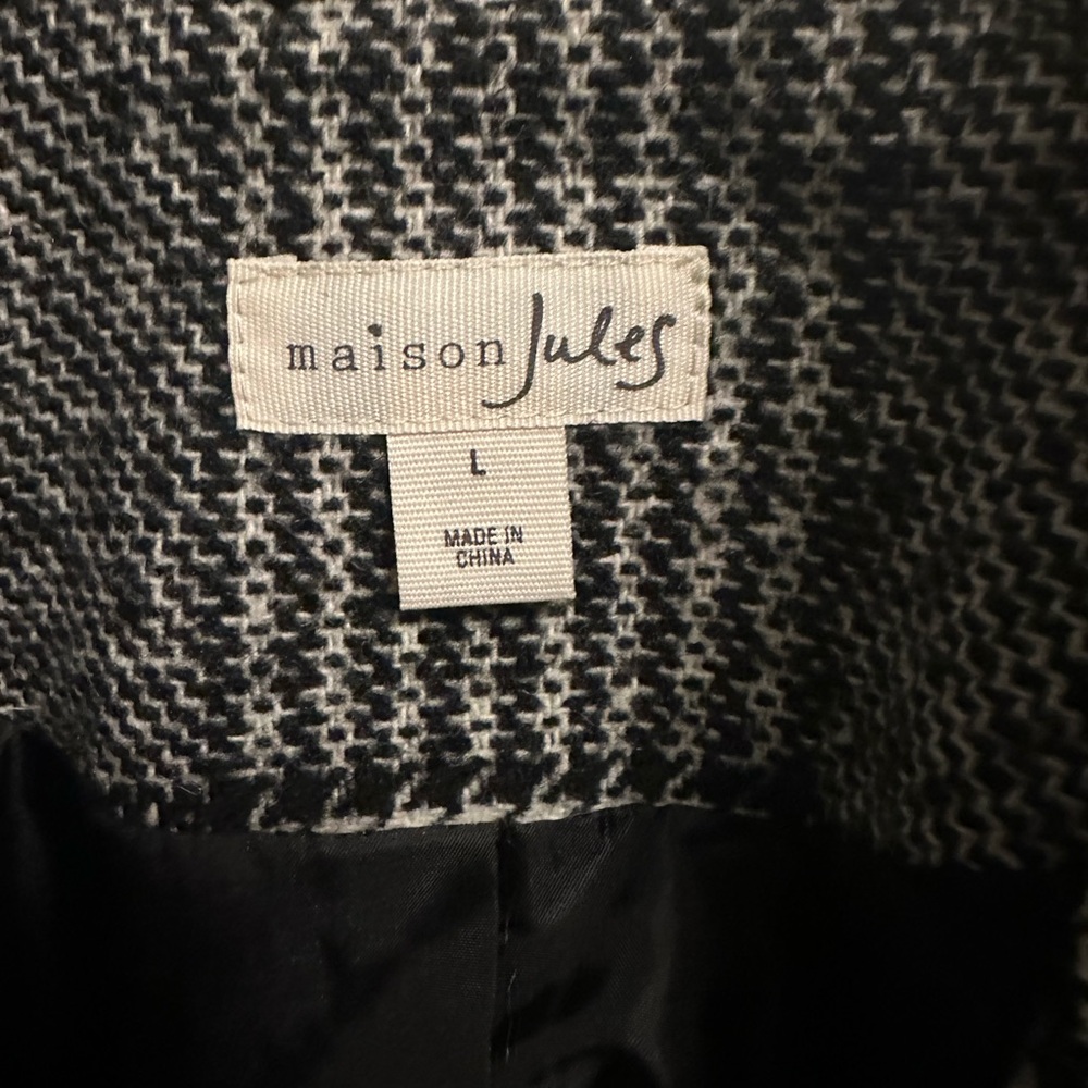 Maison Jules Black and White Checkered Pea Coat - Picture 4 of 4